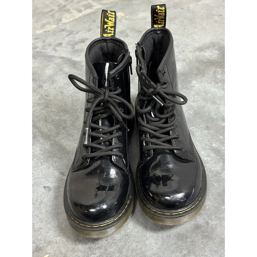 Dr. Martens Delaney Youth Girls Sz 4 Black Patent Leather Combat Boots Side Zip
